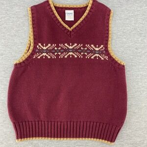 Gymboree Kids Burgundy Fair Isle Snowflake Knit Vest Size XS 3-4 Cotton